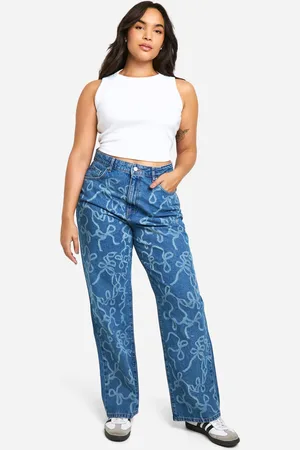 Boohoo Plus Laser Luipaardprint Jeans Met Strik