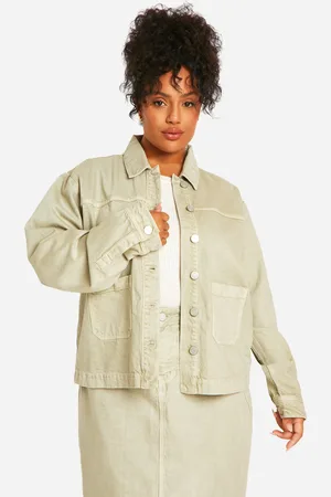 Boohoo Plus Groene Gebleekte Denim Tussenjas