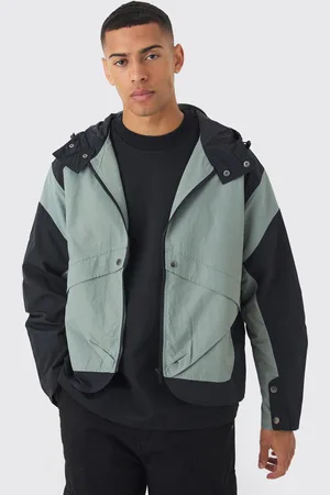Boohoo Grijze Tech Color Block Windbreaker Met Capuchon