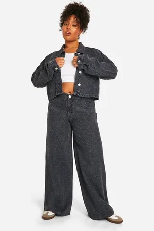 Boohoo Plus Versleten Wide Leg Jeans