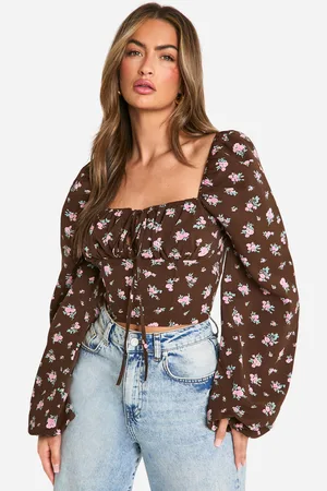 Boohoo Melkmeisjes Bloemen Korset Top Met Pofmouwen