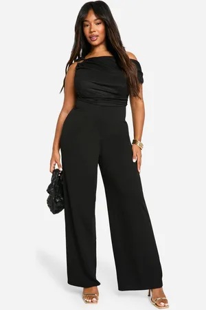 Boohoo Plus Asymmetrische Wide Leg Jumpsuit Met Mesh Zoom