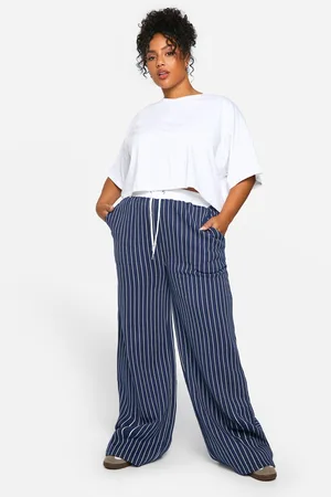 Boohoo Plus Joggingbroek Met Krijtstrepen, Contrasterende Tailleband En Rechte Pijpen