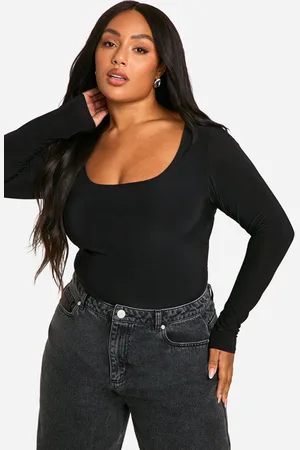 Boohoo Plus Strakke One Piece Met Dubbele Lagen En Lage Ronde Hals