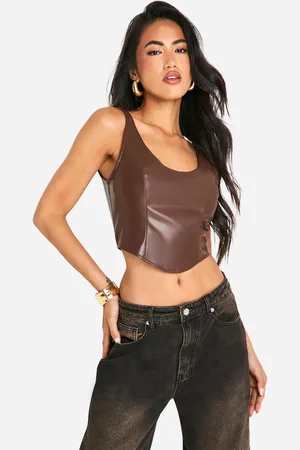 Boohoo Pu Korset Top Met Lage Ronde Hals En Naaddetail