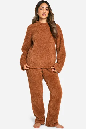 Boohoo Fleece Bouclé Trui En Wide Leg Joggingbroek Set