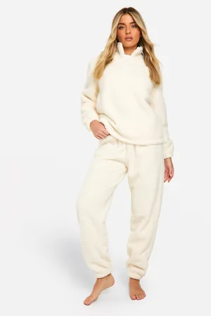 Boohoo Fleece Bouclé Trui Met Rits En Joggingbroek Set