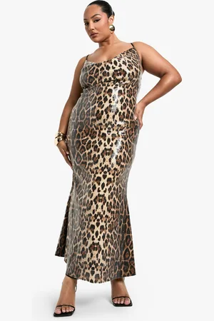 Boohoo Plus Luipaardprint Maxi Jurk Met Pailletten