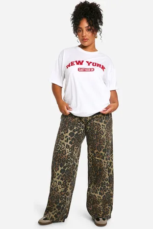 Boohoo Plus Leapord Denim Wide Leg Jeans