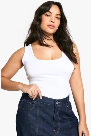 Boohoo Plus Katoenen Mouwloze One Piece Met Lage Ronde Hals