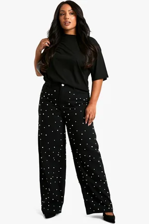 Boohoo Plus Versierde Wide Leg Jeans Met Parels