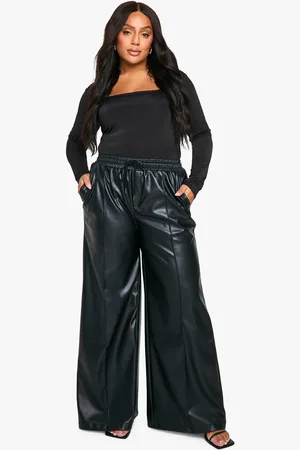 Boohoo Plus Pu Wide Leg Joggingbroek Met Elastische Taille
