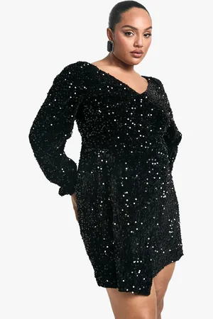 Boohoo Plus Fluwelen Glitter Swing Jurk Met Pailletten