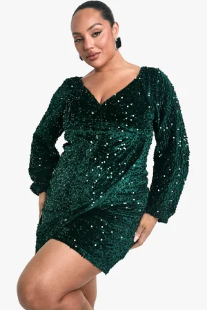 Boohoo Plus Fluwelen Glitter Swing Jurk Met Pailletten