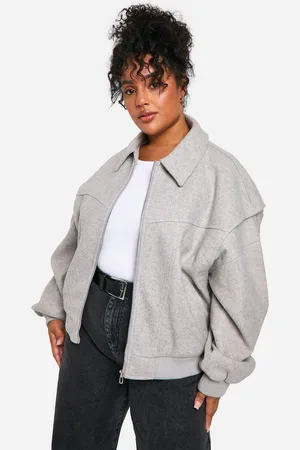 Boohoo Plus Wollen Jas Met Contrasterende Deken En Stiksels