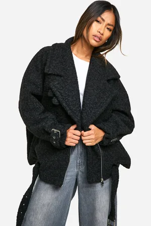 Boohoo Oversized Wollen Biker Jas Met Textuur