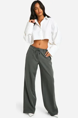 Boohoo Petite Wide Leg Broek Met Lage Taille En Ceintuur