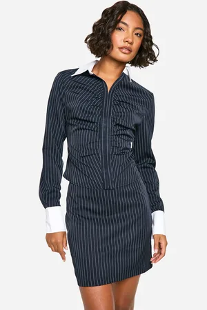 Boohoo Tall Getailleerde Contrasterende Blouse Met Krijtstrepen