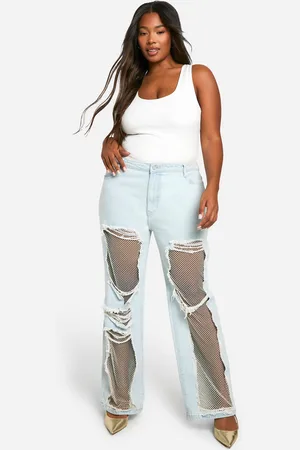 Boohoo Plus Mesh Jeans Met Steentjes En Rechte Pijpen