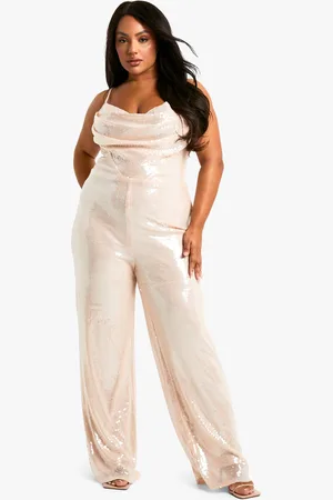 Boohoo Plus Doorschijnende Jumpsuit Met Pailletten En Waterval Hals