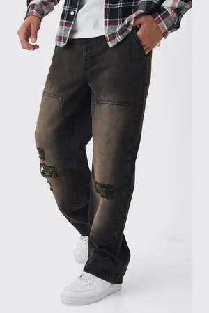 Boohoo Onbewerkte Baggy Dirty Wash Gescheurde Carpenter Denim Jeans