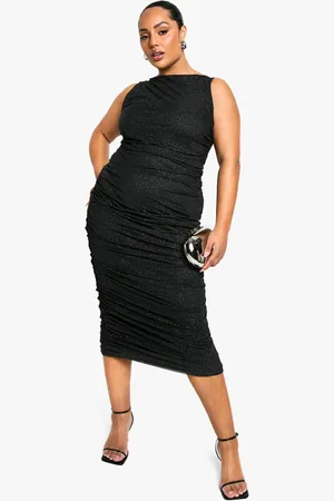 Boohoo Plus Geplooide Mesh Glitter Midaxi Jurk