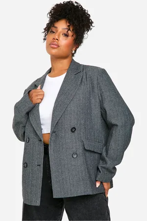Boohoo Plus Wollen Herringbone Blazer Met Dubbele Knopen