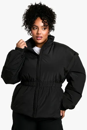Boohoo Plus Gewatteerde Jas Met Geplooide Taille