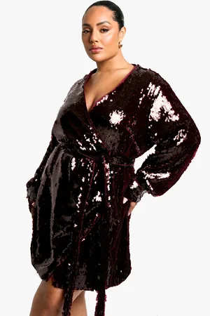Boohoo Plus Premium Wikkeljurk Met Pailletten