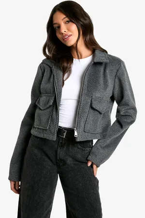 Boohoo Korte Nepwollen Herringbone Jas