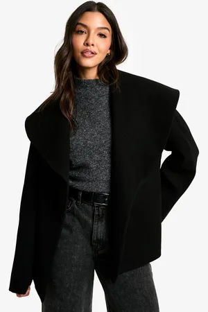 Boohoo Oversized Wollen Jas Met Kraag