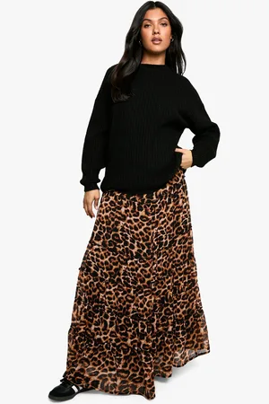 Boohoo Zwangerschap Chiffon Luipaardprint Maxi Rok Met Elastische Taille En Laagjes