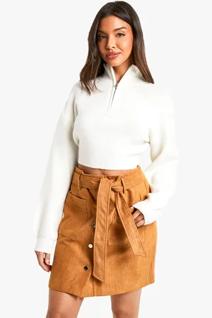 Boohoo Suède Look Mini Rokje Met Ceintuur En Knopen