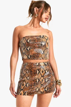 Boohoo Slangenprint Mini Rokje Met Pailletten
