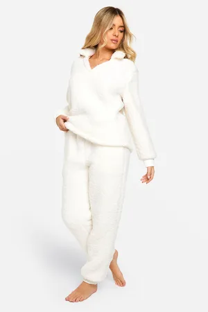 Boohoo Pluizige Fleece Trui Met Kraag En Joggingbroek Set