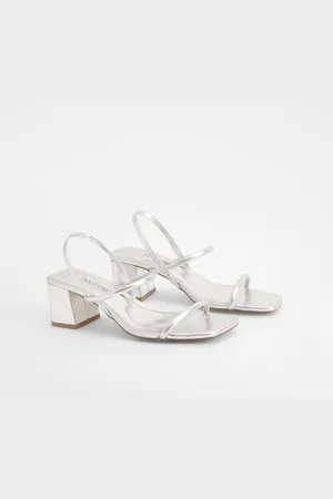 Boohoo Brede Lage Metallic Blokhakken Met Hielbandjes