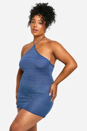 Boohoo Plus Gebreide Glitter Mini Jurk Met Hoge Hals