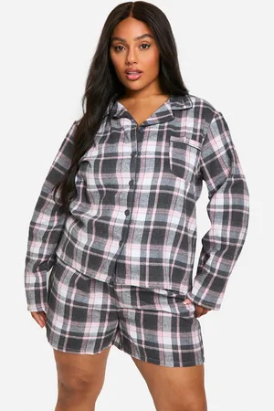 Boohoo Plus Roze Geruite Flanellen Pyjama Set Met Shorts