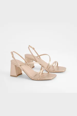 Boohoo Brede Tweedelige Metallic Krokodillen Blokhakken Met Hielbandjes