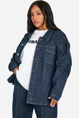 Boohoo Plus Onbewerkte Oversized Indigo Spijkerjas Met Contrasterende Stiksels