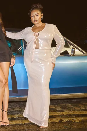 Boohoo Plus Doorschijnende Glitter Maxi Rok Met Pailletten