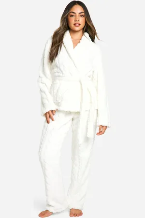 Boohoo Grof Gebreide Fleece Wikkeltop En Broek Set