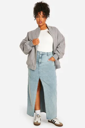 Boohoo Plus Maxi Spijkerrok Met Zakken, Studs En Split