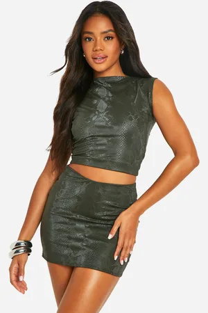 Boohoo Slangenprint Pu Top Met Kapmouwen En Mini Rokje Set
