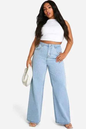 Boohoo Plus Wide Leg Jeans Met Steentjes