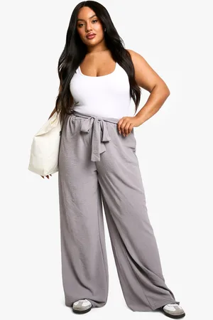 Boohoo Plus Geweven Wide Leg Broek Met Textuur En Ceintuur
