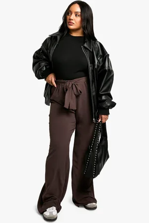 Boohoo Plus Geweven Wide Leg Broek Met Textuur En Ceintuur