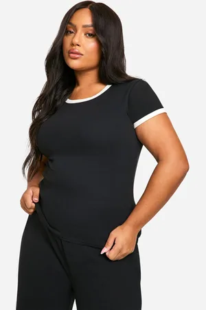 Boohoo Plus Lounge T-Shirt Met Korte Mouwen En Contrasterende Zoom