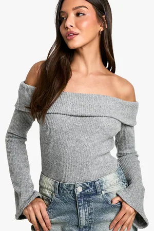 Boohoo Geborstelde Geribbelde Off Shoulder One Piece