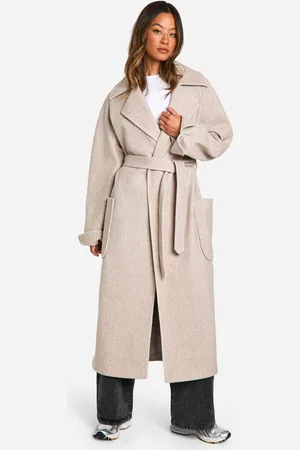 Boohoo Tall Nepwollen Jas Met Ceintuur En Contrasterende Stiksels
